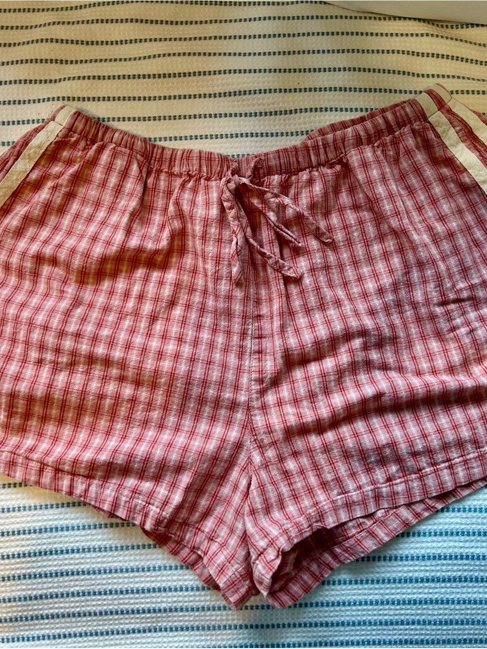 Rhythm Pink Plaid Lightweight Drawstring Athletic Shorts